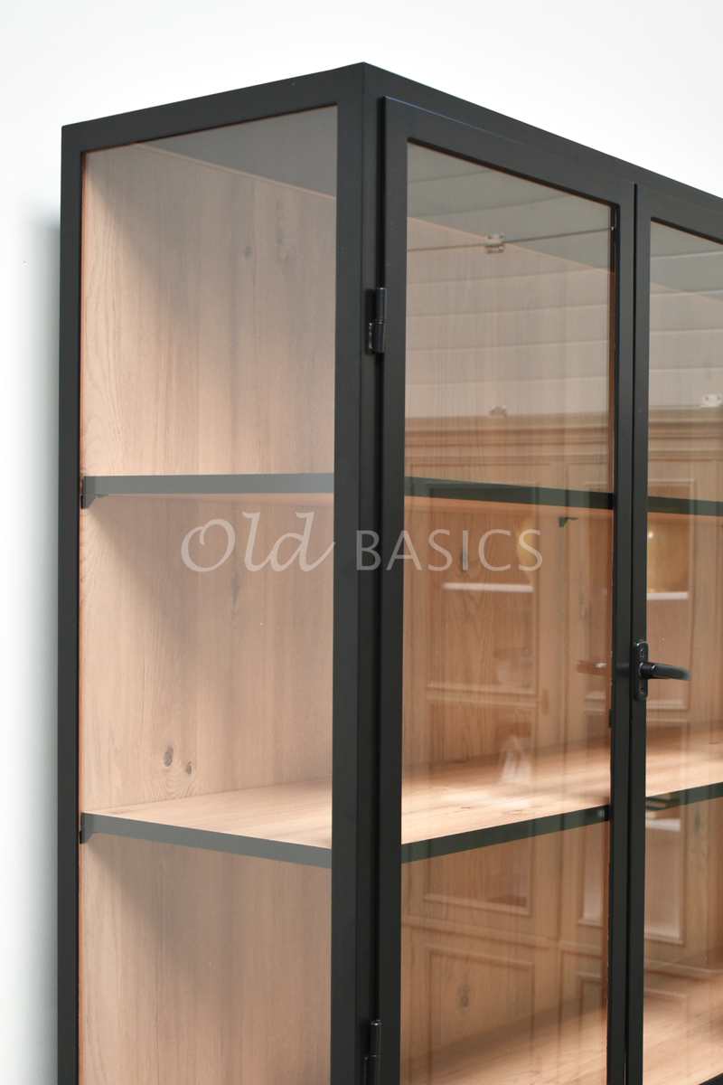 Detail van Apothekerskast Fio  Oak LED, 5 deuren, RAL9005, zwart, materiaal staal